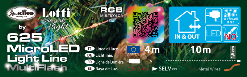 Cadena Multiflash MicroLED RGB 625 (1.6cm) Cable Cobre 10m