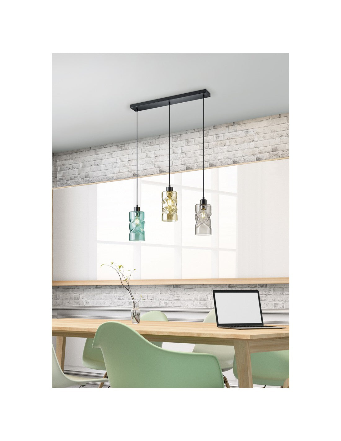 Lámpara Colgante Moderna Swirl 3xE27 Vidrio Negro Y Multicolor L60 cm Trio Lighting