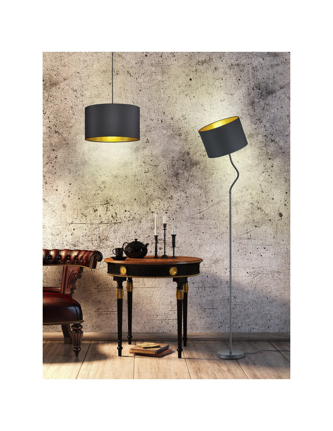 Lámpara de pie Hostel Pantalla ajustable de metal negro-dorado Al. 156 cm Trio Lighting