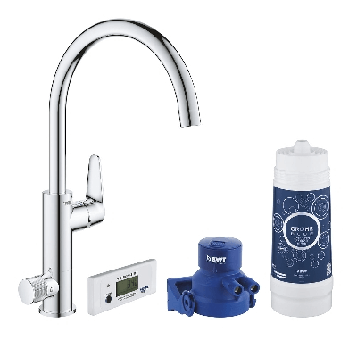 Mezclador de fregadero Blue Pure BauCurve con sistema de depuración. agua cromada