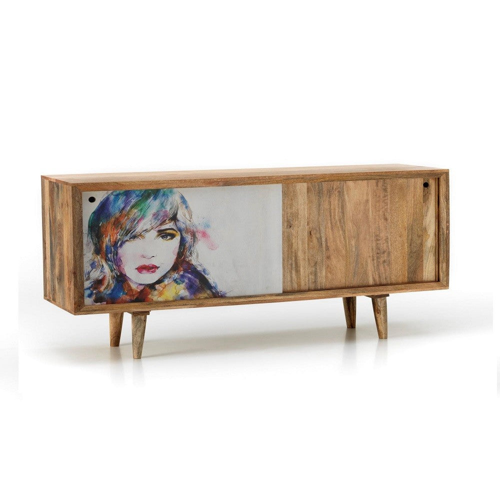 Aparador étnico moderno de madera de mango marrón 160 x 45 x h 85 cm