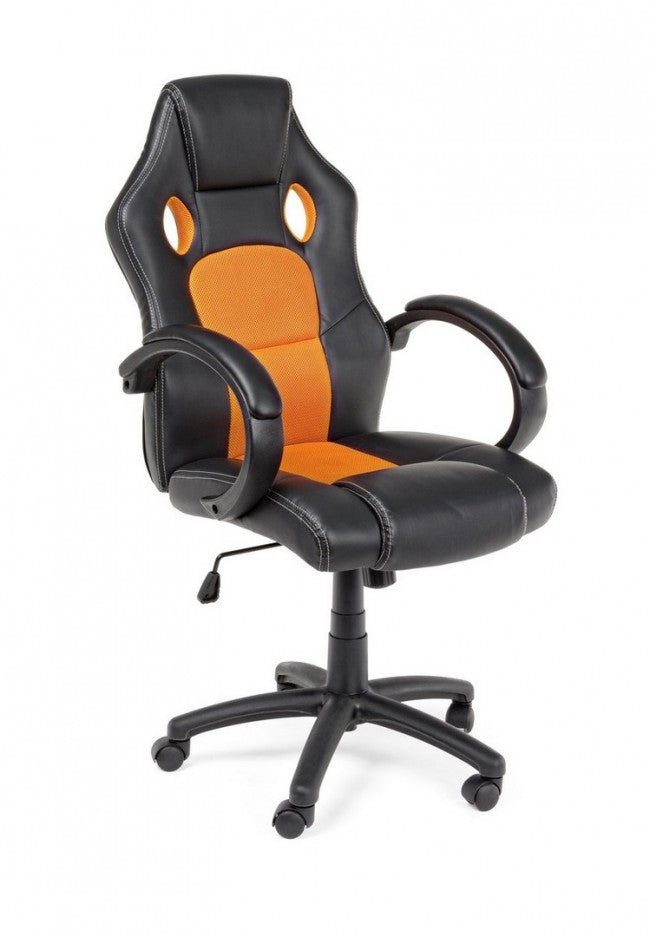 Sillón de oficina con pulseras Racing negro-naranja en símil piel