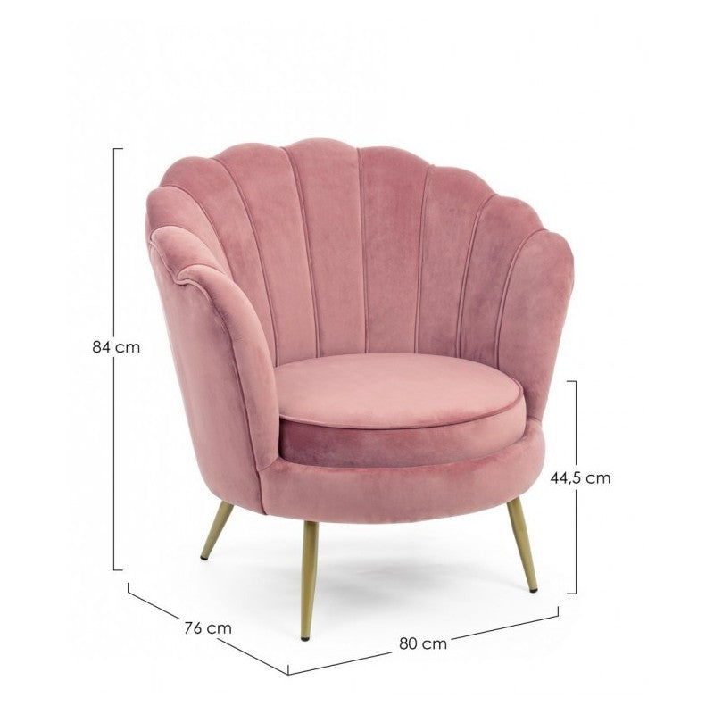 Sillón retro de terciopelo rosa pavo real 80 x 76 x 84 h cm