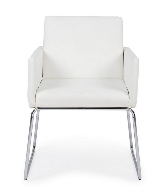 Silla con reposabrazos en símil piel Blanco SIXTY 60x54x h80,5 cm