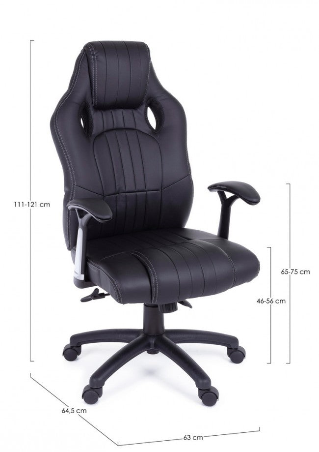 Silla de oficina Spider con reposabrazos en símil piel negra